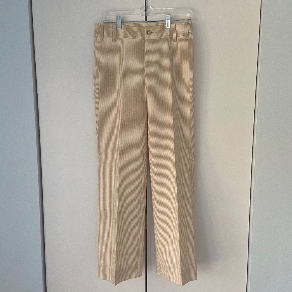 Banana Republic Seersucker Wide Leg Pants, Tan & White, Size 2